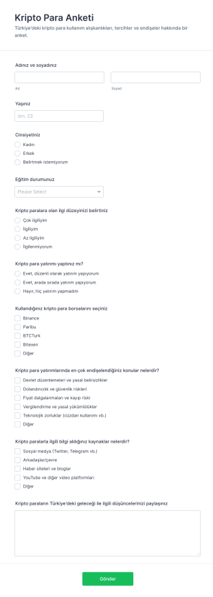 Kripto Para Anketi Form Şablonu