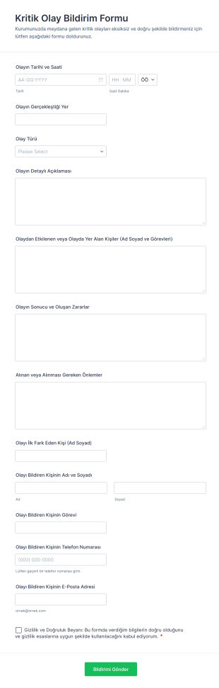 Kritik Olay Bildirim Form Template