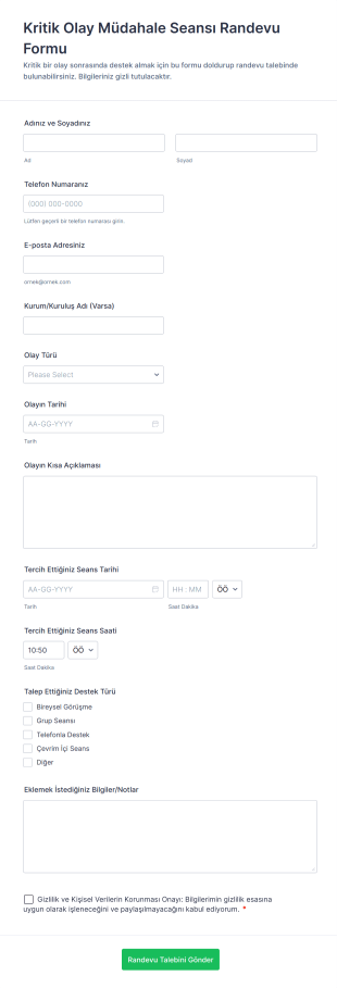 Kritik Olay Müdahale Seansı Randevu Form Şablonu