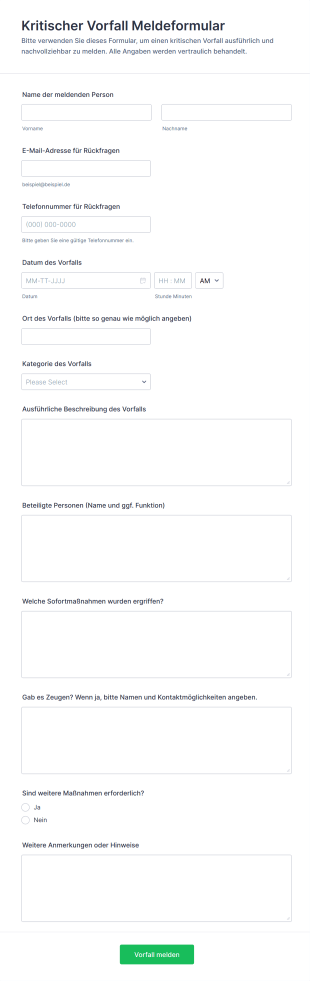 Kritischer Vorfall Meldeformular