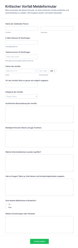 Kritischer Vorfall Meldeformular