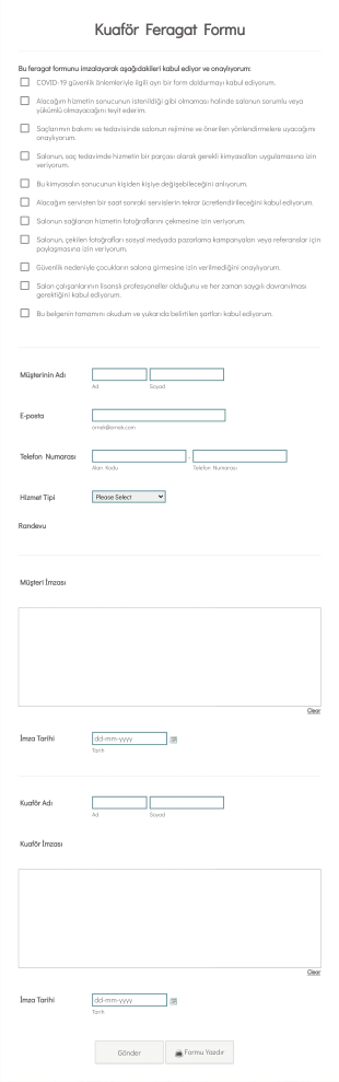 Kuaför Feragat Form Template
