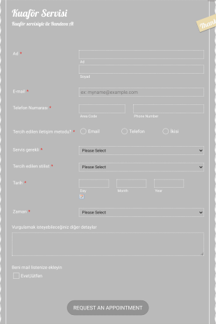 Kuaför Randevu İstek Form Şablonu