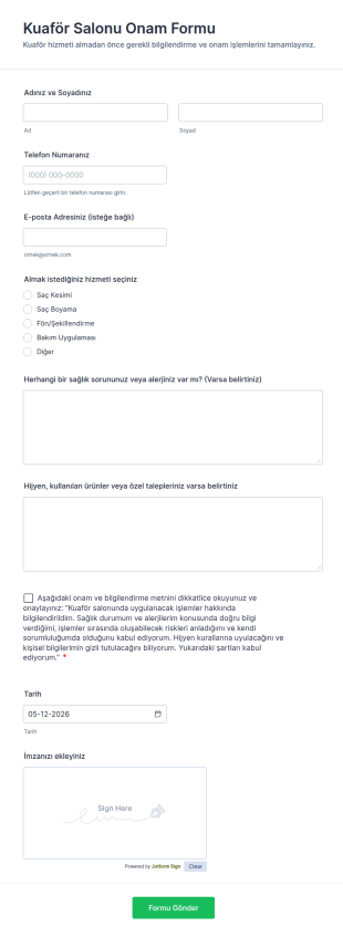 Kuaför Salonu Onam Form Şablonu