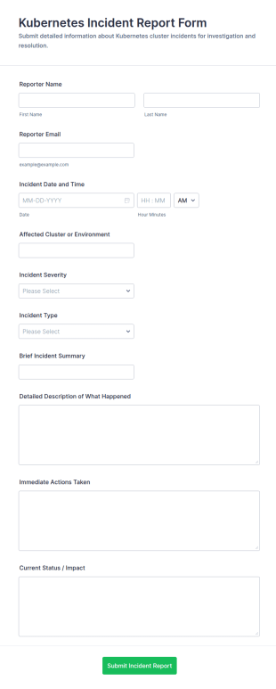 Kubernetes Incident Report Form Template
