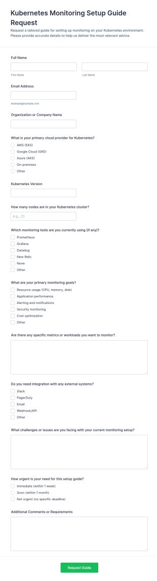 Kubernetes Monitoring Setup Guide Request Form Template