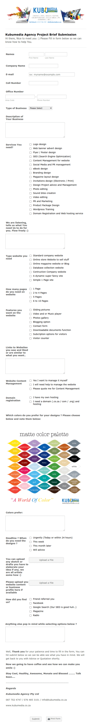 Kubumedia Graphic Web Design Project Request Form Template