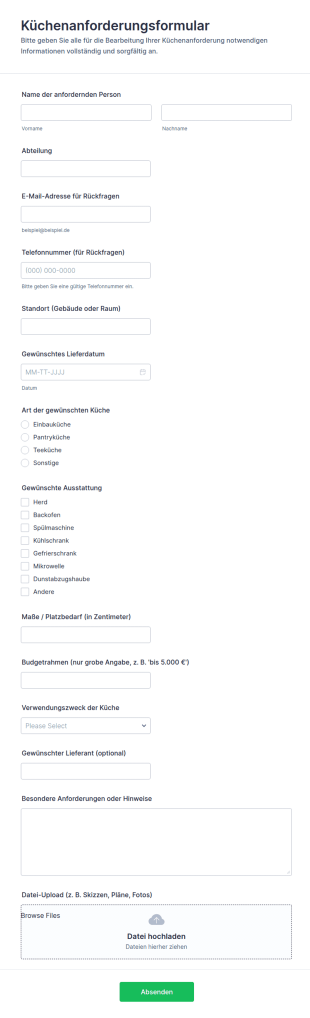 Küchenbedarf Anforderungsformular