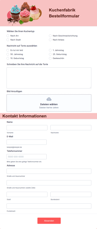 Kuchenfabrik Bestellformular