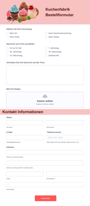 Kuchenfabrik Bestellformular Form Template