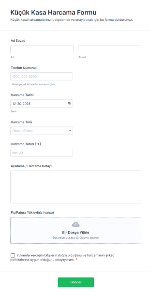Küçük Kasa Harcama Form Template