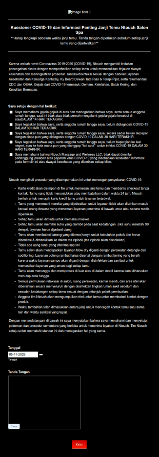 Kuesioner COVID 19 Dan Informasi Penting Janji Temu Ntouch Salon Spa