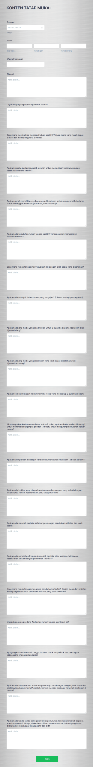 Kuesioner COVID 19 Form Template