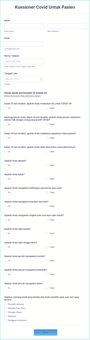 Kuesioner Covid Untuk Pasien