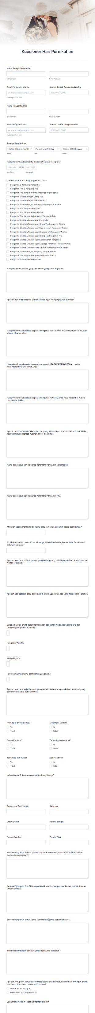 Kuesioner Hari Pernikahan Form Template
