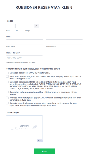 Kuesioner Kesehatan Klien COVID 19