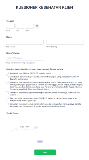 Kuesioner Kesehatan Klien Untuk COVID 19