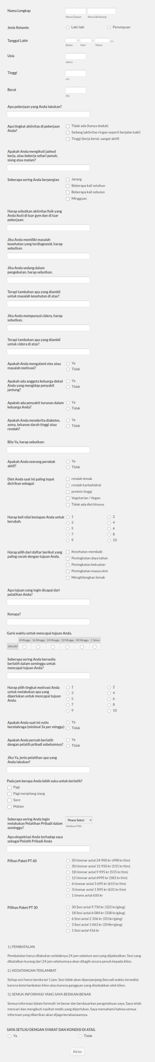 Kuesioner Konsultasi Pelatihan Pribadi