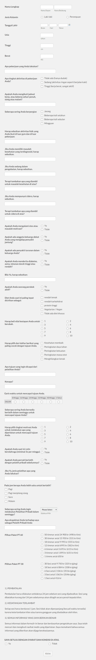 Kuesioner Konsultasi Pelatihan Pribadi Form Template