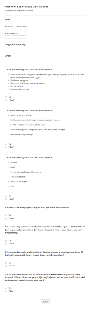Kuesioner Pemeriksaan Diri COVID 19