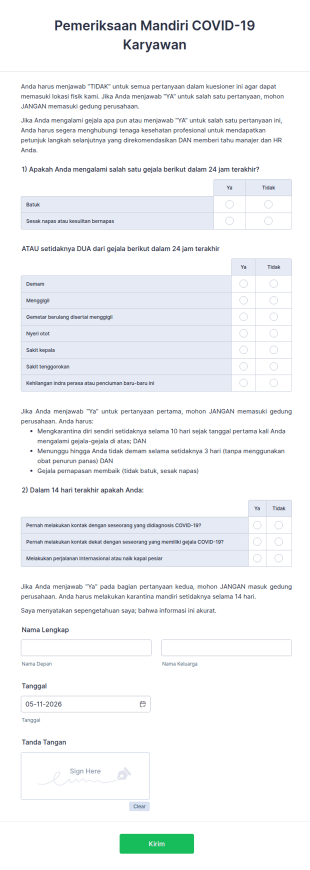 Kuesioner Pemeriksaan Mandiri COVID 19 Karyawan