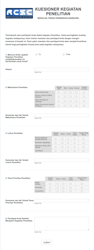 Kuesioner Penelitian Form Template