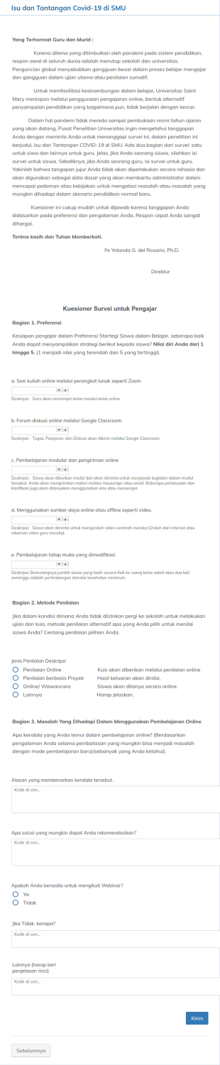 Kuesioner Pengajar Saat Pandemi COVID 19