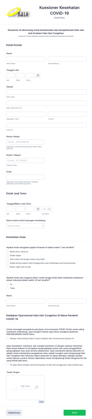 Kuesioner Pra Janji Temu Pada Masa Pandemi Covid