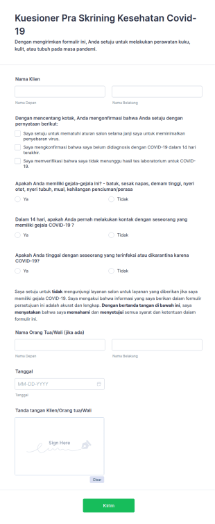 Kuesioner Pra Skrining Kesehatan Covid 19