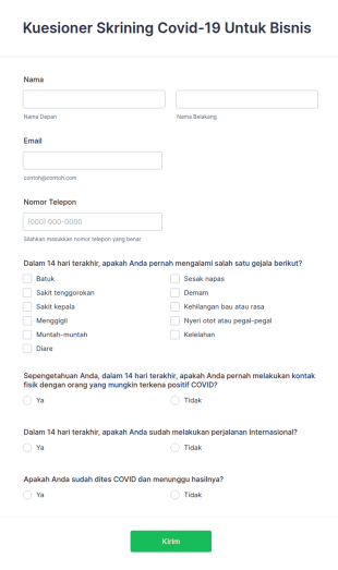 Kuesioner Skrining Covid 19 Untuk Bisnis