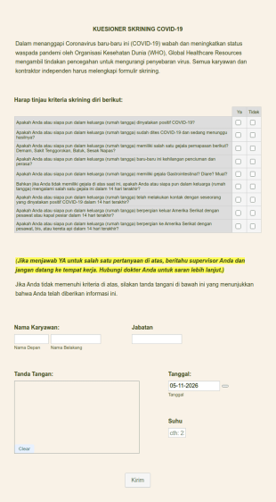 Kuesioner Skrining Covid 19 Untuk Staf
