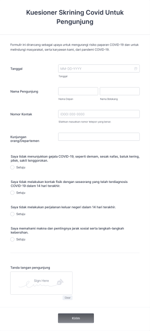 Kuesioner Skrining Covid Untuk Pengunjung