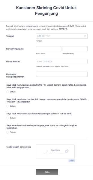 Kuesioner Skrining Covid Untuk Pengunjung