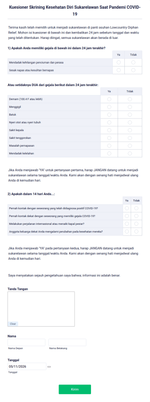 Kuesioner Skrining Kesehatan Diri Sukarelawan Saat Pandemi COVID 19