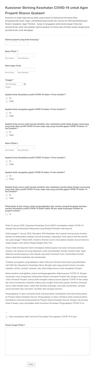 Kuesioner Skrining Kesehatan Untuk Covid 19