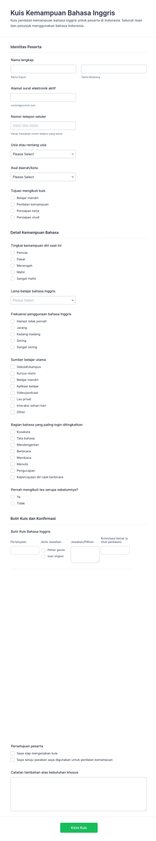Kuis Kemampuan Bahasa Inggris