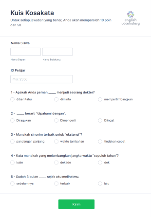 Kuis Kosakata Form Template