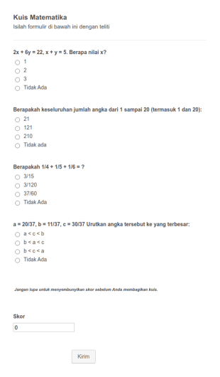 Kuis Matematika Mini