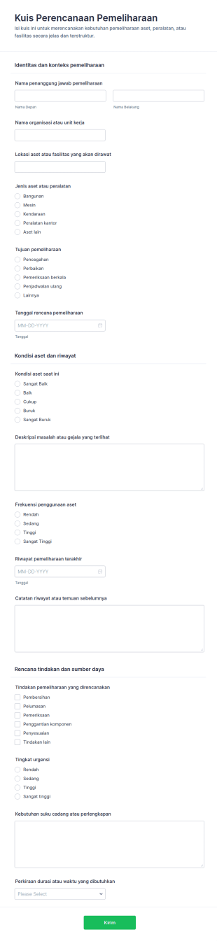 Kuis Perencanaan Pemeliharaan