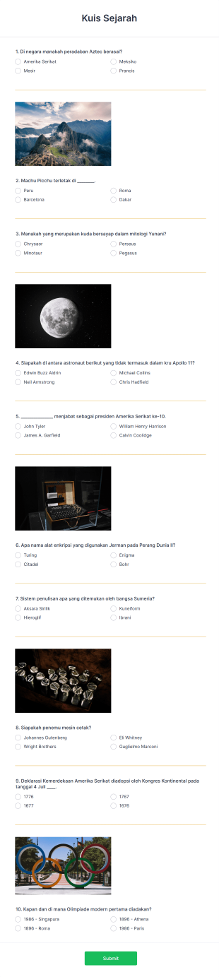 Kuis Sejarah Form Template