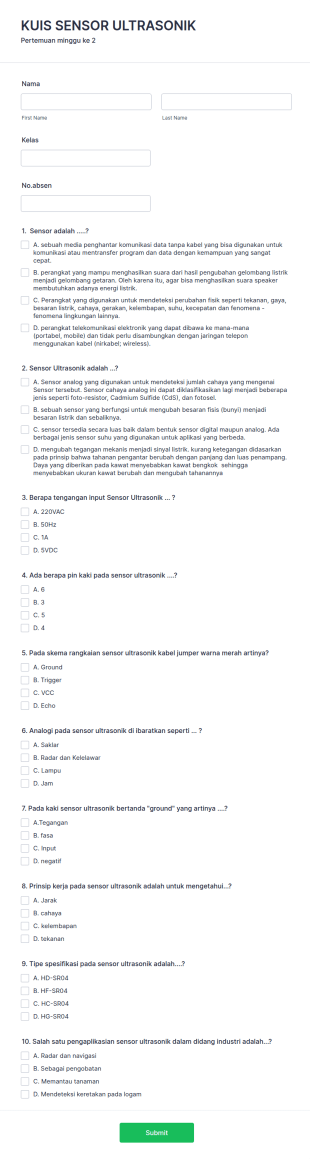 Kuis Sensor Ultrasonik Pertemuan Minggu Ke 2