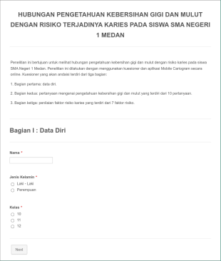 Kuisioner Hubungan Pengetahuan Kebersihan Gigi Dan Mulut Dengan Risiko Karies Form Template