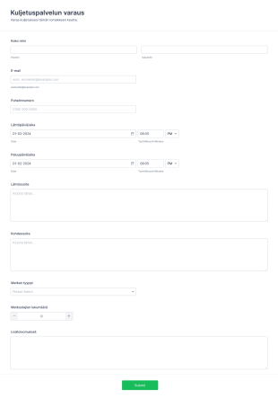 Kuljetuspalvelun Varauslomake Form Template