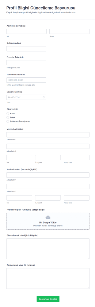 Kullanıcı Bilgileri Güncelleme Form Şablonu