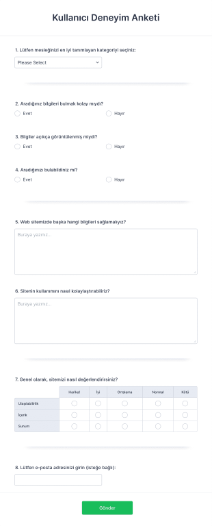 Kullanıcı Deneyim Anketi Form Template