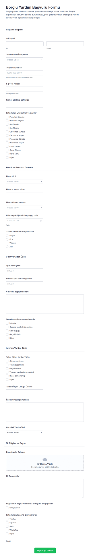 Kullanıcı Destek Formu 🎯 Form Şablonu