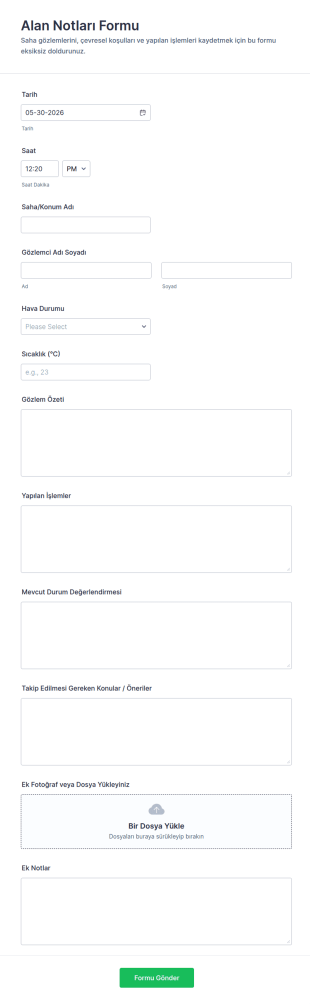 Kullanıcı Gözlem Form Şablonu