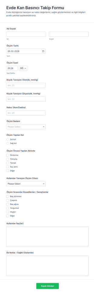 Kullanıcı Kan Basıncı Raporu Form Şablonu