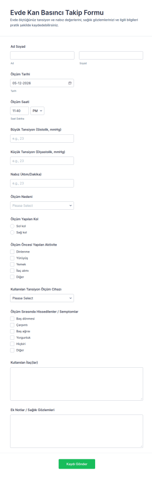 Kullanıcı Kan Basıncı Raporu Form Şablonu