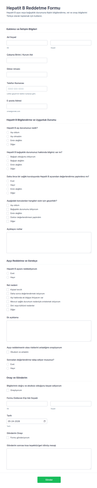 Kullanıcı Onay Form Şablonu